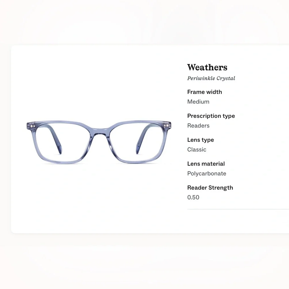 Warby Parker .50 readers periwinkle - Picture 1 of 9